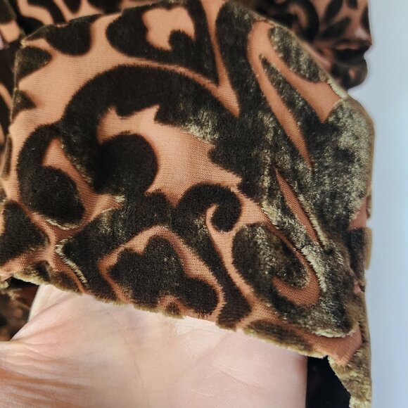 Wah Maker True West Burnout Velvet Midi A-Line Skirt Silk Blend Brown - Picture 5 of 10